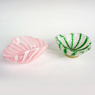 2pc Murano Style Art Glass Latticino Bowls