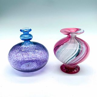 Two Beautiful Small Handmade Art Glass Vases, Signed