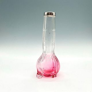 Cranberry Glass Footed Vase w/ Silver Rim