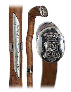 64. Noble Man’s Day Cane -Ca. 1880 -Fashioned of a single hardwood branch with a naturally grown L-shaped handle and beauti