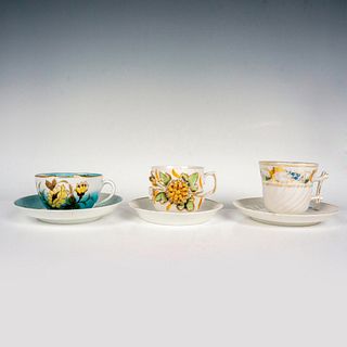 3pc Hand Painted Mustache Cups with Saucers