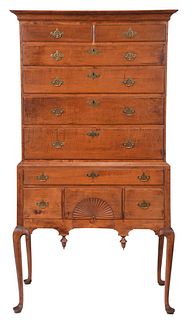 New England Queen Ann Figured Maple High Chest of Drawers