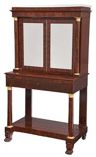 American Classical Bronze Mounted Mahogany and Marble Top Secretary Bookcase