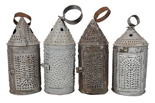 Group of Four Punched Tin Lanterns