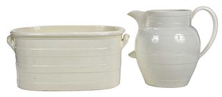 Large Wedgwood Creamware Footbath and Water Pitcher