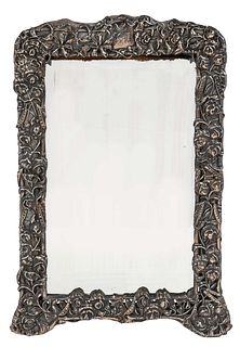 English Silver Framed Mirror with Vines and Peapods