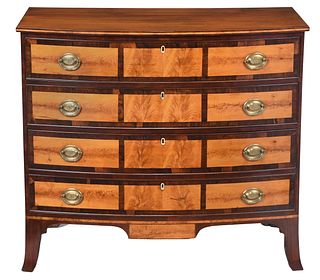 Very Fine New Hampshire Federal Flame Birch and Rosewood Inlaid Bowfront Chest