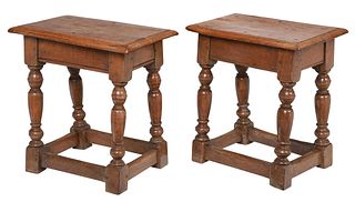 A Pair William and Mary Style Oak Joint Stools