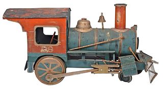 Large Folk Art Painted Sheet Metal and Wood Locomotive