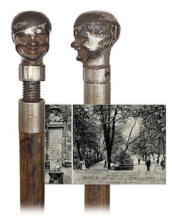 139. Laughing John Cane -Ca. 1900 -Heavy iron cast and nickel plated threaded contained knob modeled after the “Lachhannes 