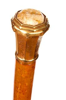 70. Gold Quartz Dress Cane- Dated 1855- A nice presentation gold dress cane with a large hexagonal quartz nugget atop, the pr