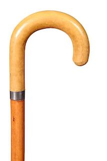 164. Cigar Holder Cane- Early 20th Century- A honey malacca, two piece handle and shaft with a coin silver collar. The handle