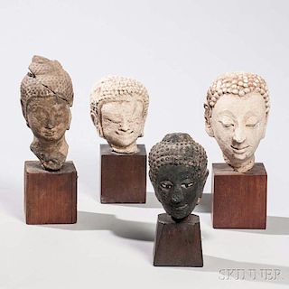 Four Fragmentary Buddhist Heads 佛頭雕塑一組
