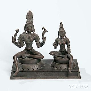Bronze Figures of Shiva with Uma 濕婆与娑提青銅造像