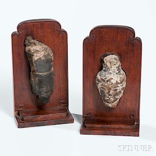 Two Carved Stone Bodhisattva Heads 石雕佛頭一對