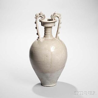 Straw-glazed Stoneware Amphora  釉雙龍耳壺
