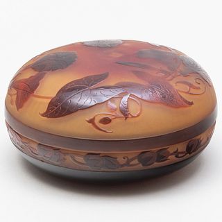 D'Argental Cameo Glass Circular Box and Cover
