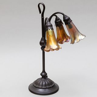 Tiffany Studios Bronze Lily Lamp and Five Shades