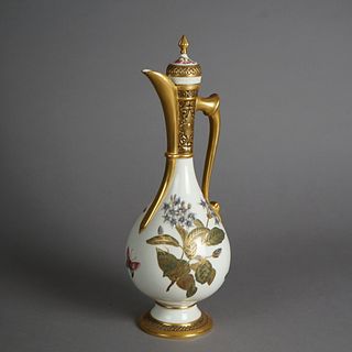 Antique Royal Worcester Hand Painted, Gilt Egyptian Revival Porcelain Ewer c1900
