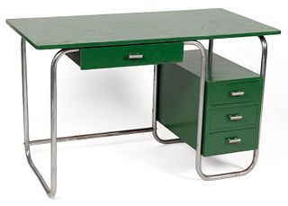 MID-CENTURY MODERN CHROME AND PAINTED WOODEN DESK