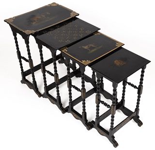 SET OF FOUR ENGLISH LACQUERED NESTING TABLES