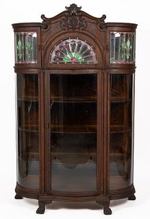 AMERICAN CARVED OAK CHINA CABINET