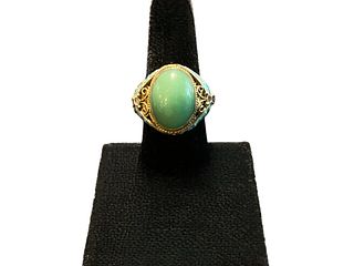 Sterling Silver, Green Chalcedony & Enamel Cocktail Ring