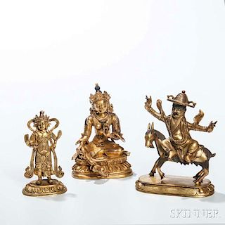Three Brass Buddhist Figures 銅鎏金佛像一組