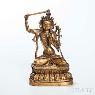 Gilt-bronze Figure of Wenshu Manjushri 銅鎏金文殊菩薩造像