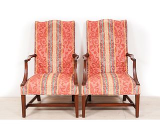 PAIR MAHOGANY LOLLING CHAIRS