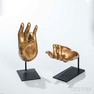 Two Buddhist Gilt-bronze Handstone 鎏金佛手造像 兩尊