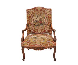 FRENCH NEEDLEPOINT OPEN ARMCHAIR