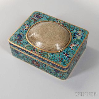 Cloisonne Box with Jade Carving 掐絲琺琅鑲玉方盒