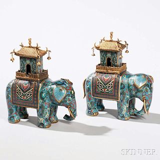 Pair of Cloisonne Elephant Figures 掐絲琺琅大象一對