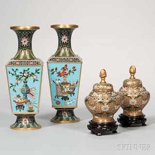 Two Pairs of Cloisonne Items 掐絲琺琅花瓶兩對