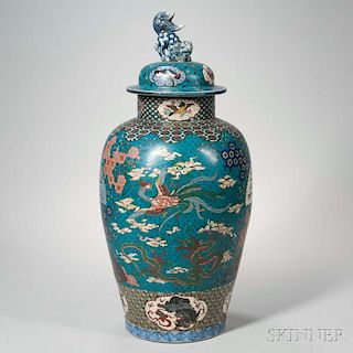 Large Cloisonne on Porcelain Covered Jar 掐絲琺琅蓋罐