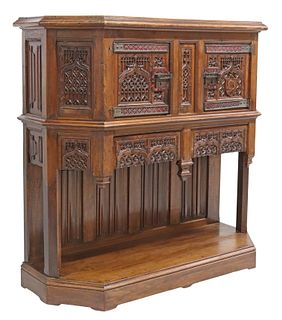 FRENCH GOTHIC REVIVAL OAK CREDENCE CUPBOARD