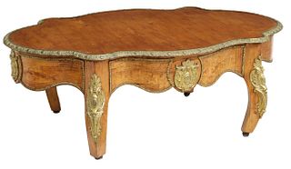 FRENCH STYLE GILT METAL MOUNTED COFFEE TABLE
