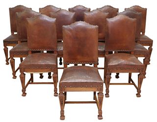 (12) LOUIS XIV STYLE WALNUT DINING SIDE CHAIRS