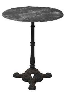 FRENCH SLATE-TOP CAST IRON PEDESTAL BISTRO TABLE