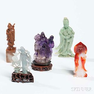 Five Hardstone and Jade Carvings of Figures 玉石人物擺件