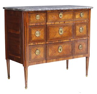 FRENCH LOUIS XVI PERIOD MARBLE-TOP INLAID COMMODE