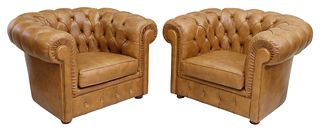 (2) TUFTED TAN LEATHER CHESTERFIELD CLUB CHAIRS
