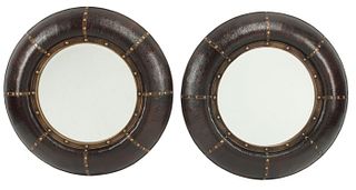(2) PORTUGUESE STYLE EMBOSSED LEATHER MIRRORS