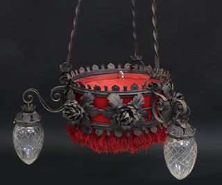 BAROQUE STYLE WROUGHT IRON FOUR-LIGHT CHANDELIER