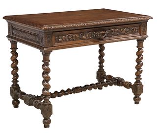 FRENCH LOUIS XIII STYLE GRAPE CARVED WRITING TABLE