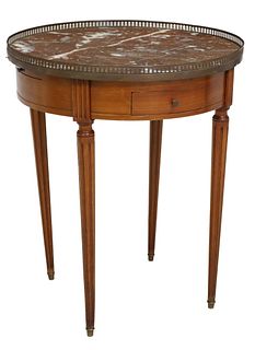 FRENCH LOUIS XVI STYLE MARBLE-TOP BOUILLOTTE TABLE