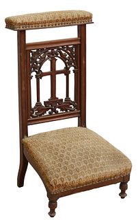 FRENCH CARVED WALNUT & UPHOLSTERED PRIE-DIEU
