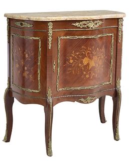 PETITE LOUIS XV STYLE MARBLE-TOP MARQUETRY CABINET