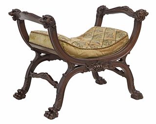 FRENCH RENAISSANCE REVIVAL CARVED CURULE BENCH